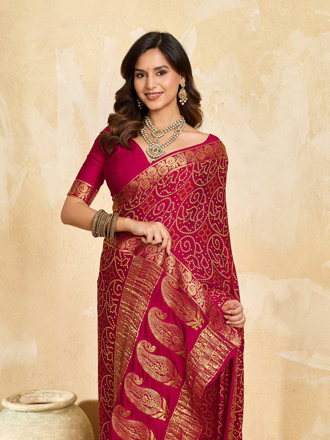 Buy Bandhani Style Saree With Traditional Wear