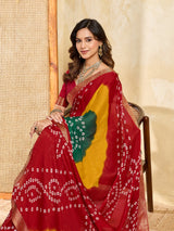 KcPc New Moss Chiffon Georgette Bandhani Style Saree with Zari Border KDN