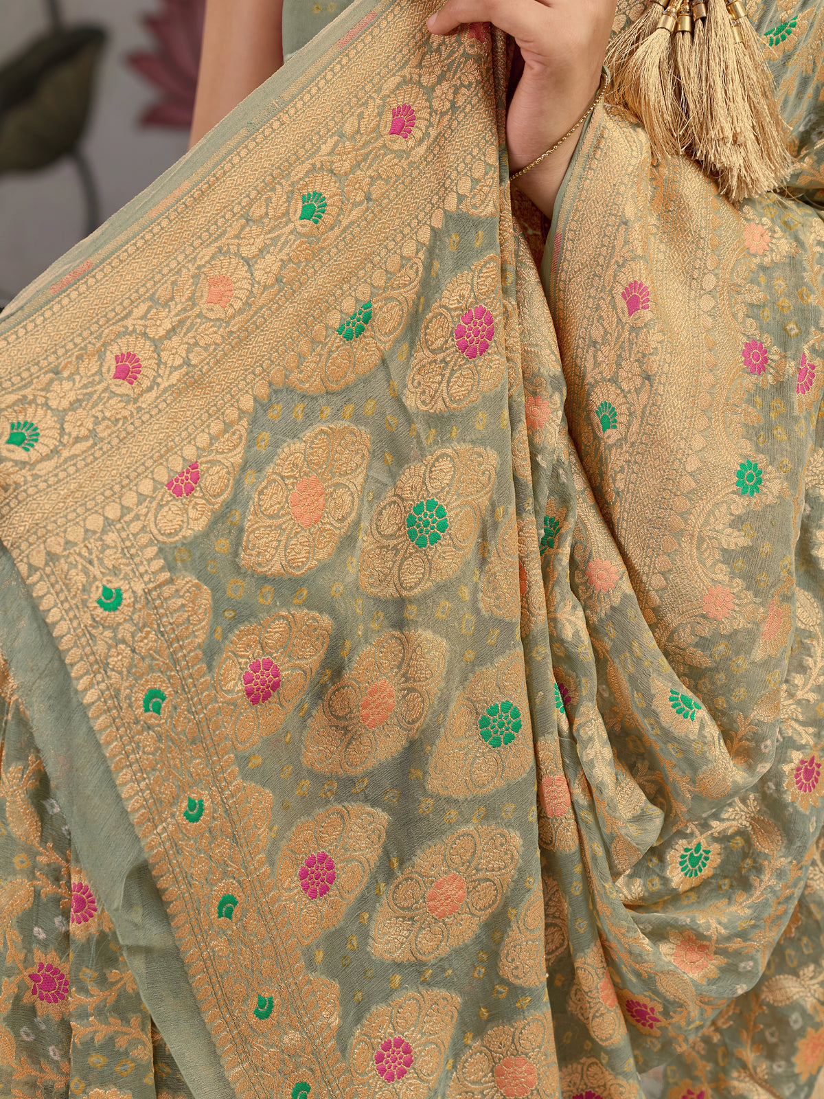 KcPc Traditional Royal Meenakari Pure Khaddi Georgette Saree for Women
