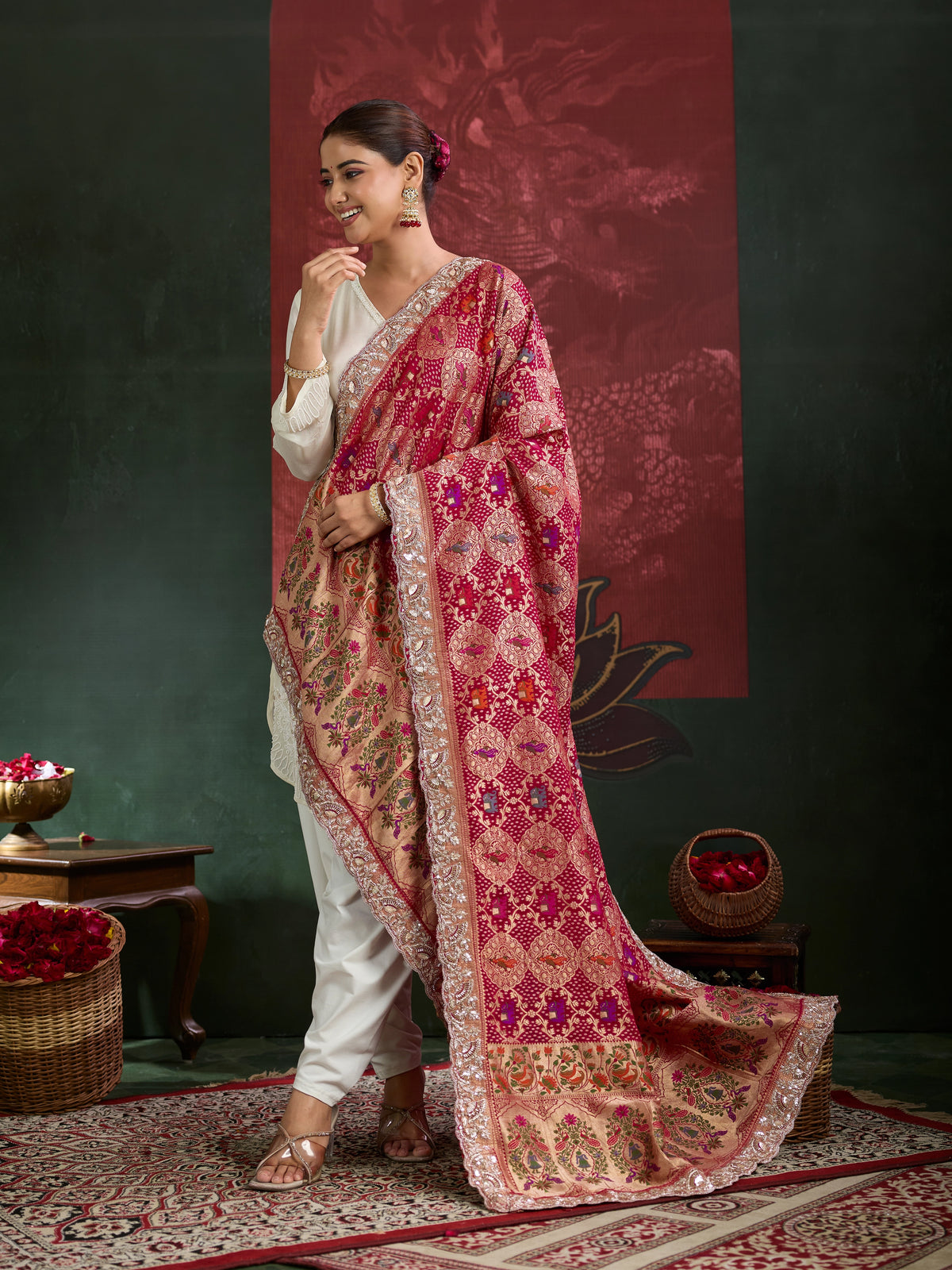 KcPc Letest Khaddi Georgette Embroidery Heavy Border Work Dupatta TUF