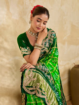Buy Gaji Silk Saree With Bandhani Style Gota Patti Work KcPc