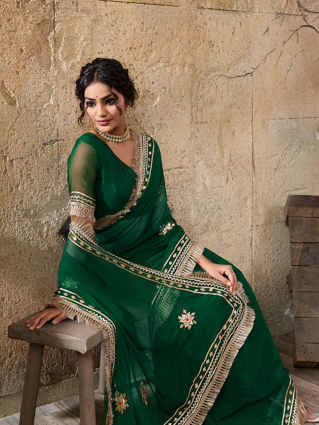 Buy Elegant Pure Georgette Saree with Gota Patti Work Kcpc