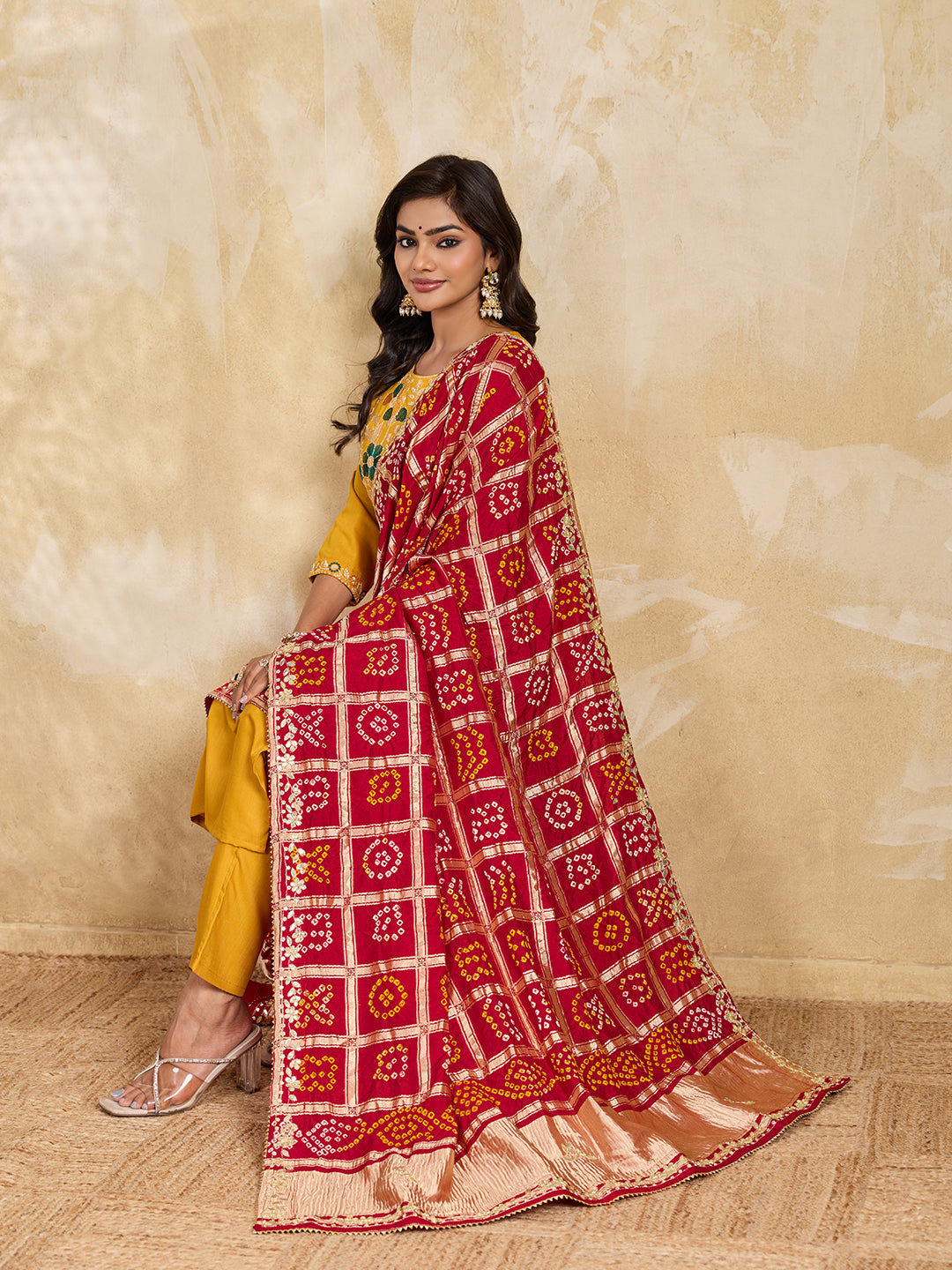 KcPc Premium Bandhani Modal GajiSilk Dupatta for Traditional Wear MEG