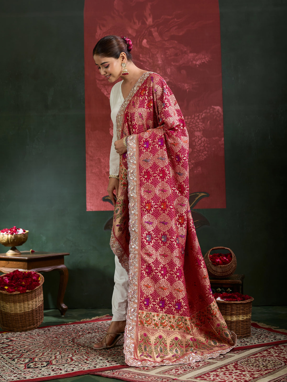 KcPc Letest Khaddi Georgette Embroidery Heavy Border Work Dupatta TUF