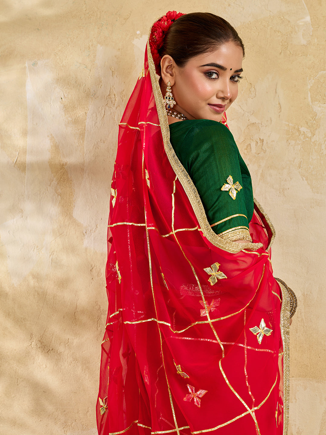 Buy Chiffon Saree Traditional Style With Gota patti Work KcPc