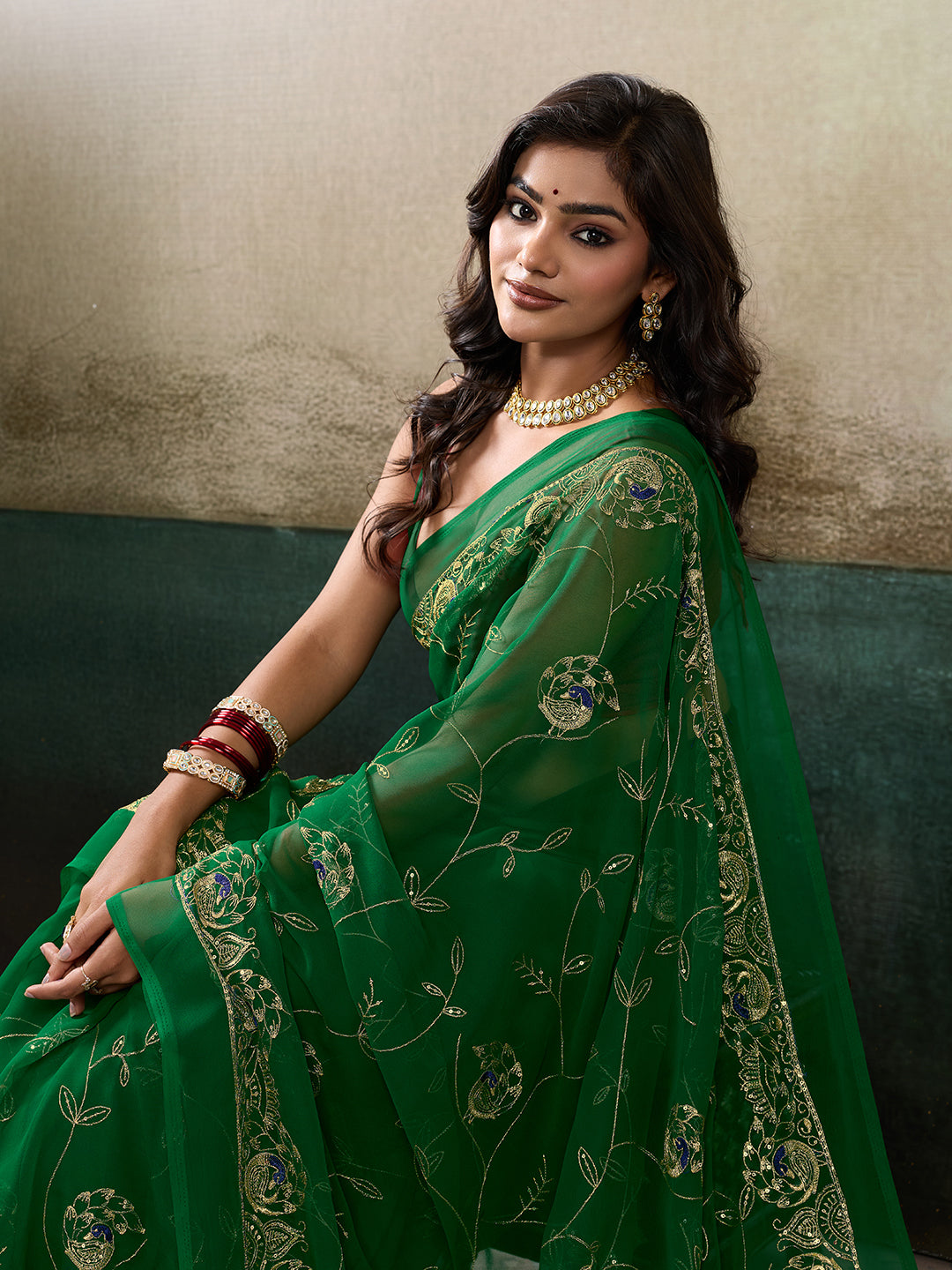 Buy Designer Saree With Handcrafted Aari Tari Work