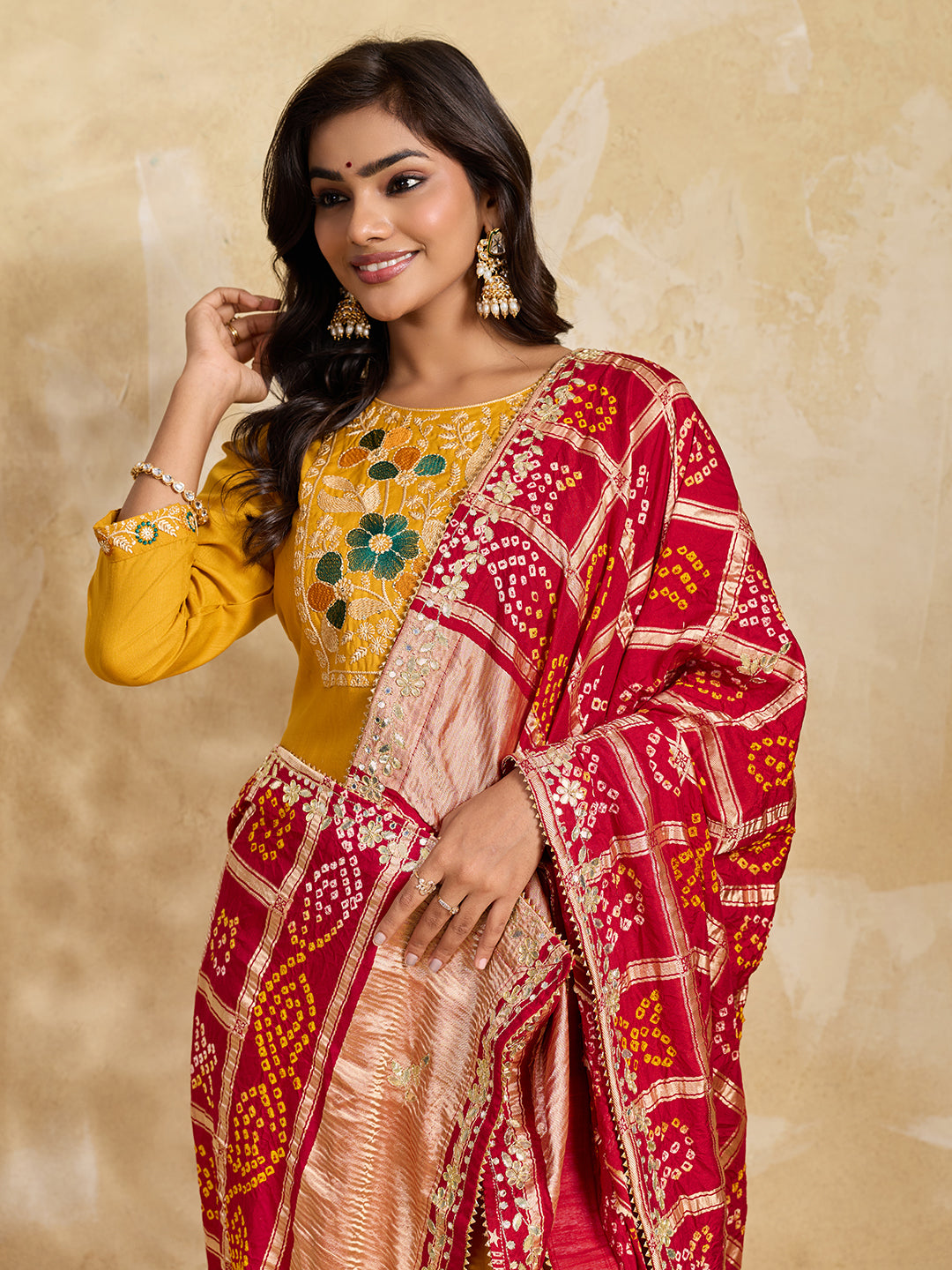 KcPc Premium Bandhani Modal GajiSilk Dupatta for Traditional Wear MEG