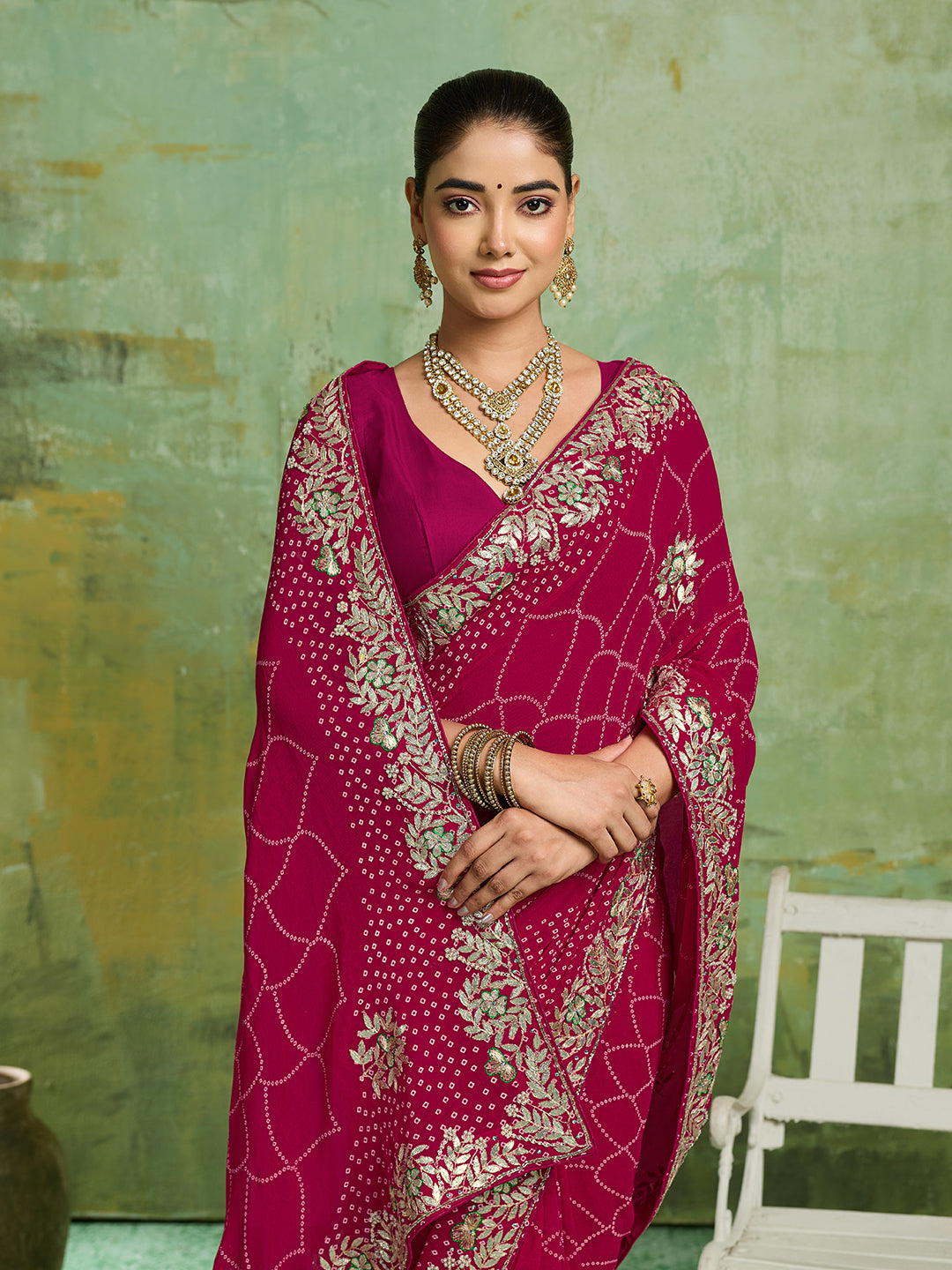 KcPc Pure Georgette Bandhani Style With Gotapatti Work Saree PIF