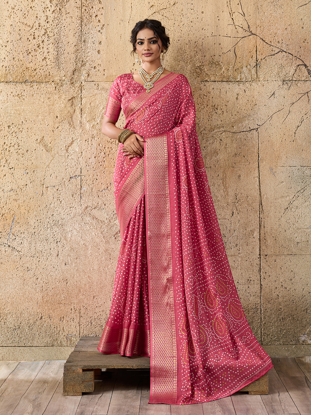 Cotton silk Ajrakh styleSaree in peach colour