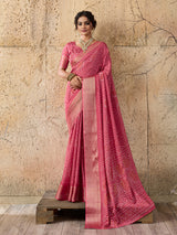 Cotton silk Ajrakh styleSaree in peach colour