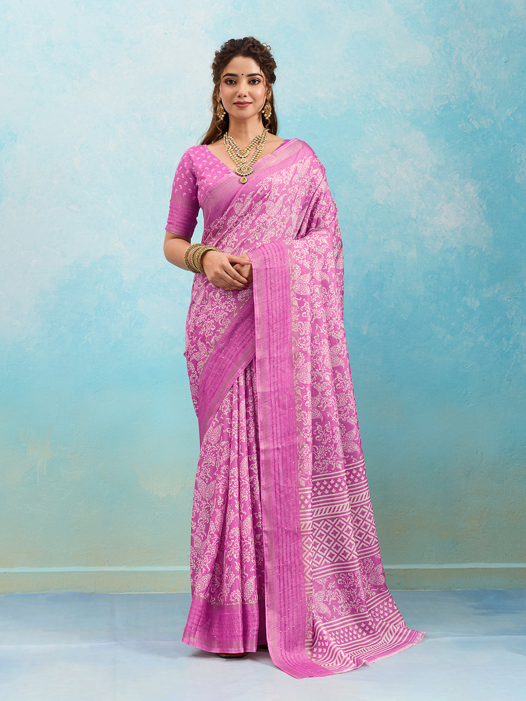 KcPc New Batik Sanganeri Print Banarasi Border Saree STL