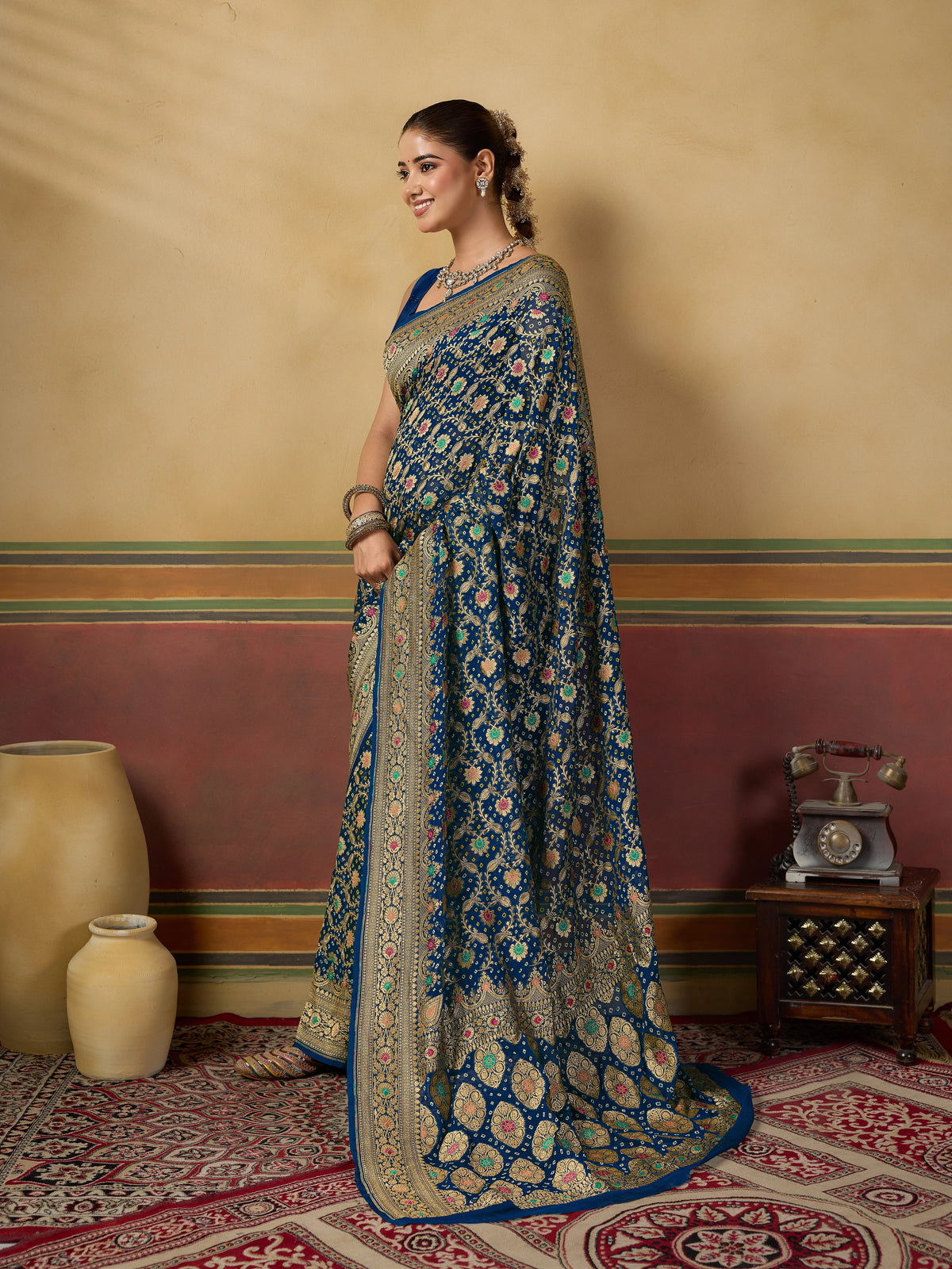 Designer Pure Khaddi Georgette Meenakari Saree with Blouse 4
