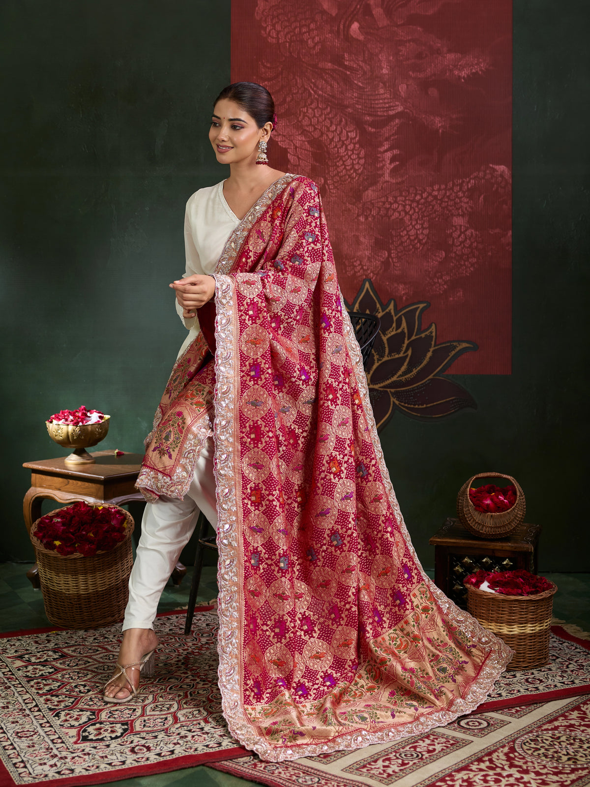 KcPc Letest Khaddi Georgette Embroidery Heavy Border Work Dupatta TUF