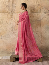 Cotton silk Ajrakh styleSaree in peach colour