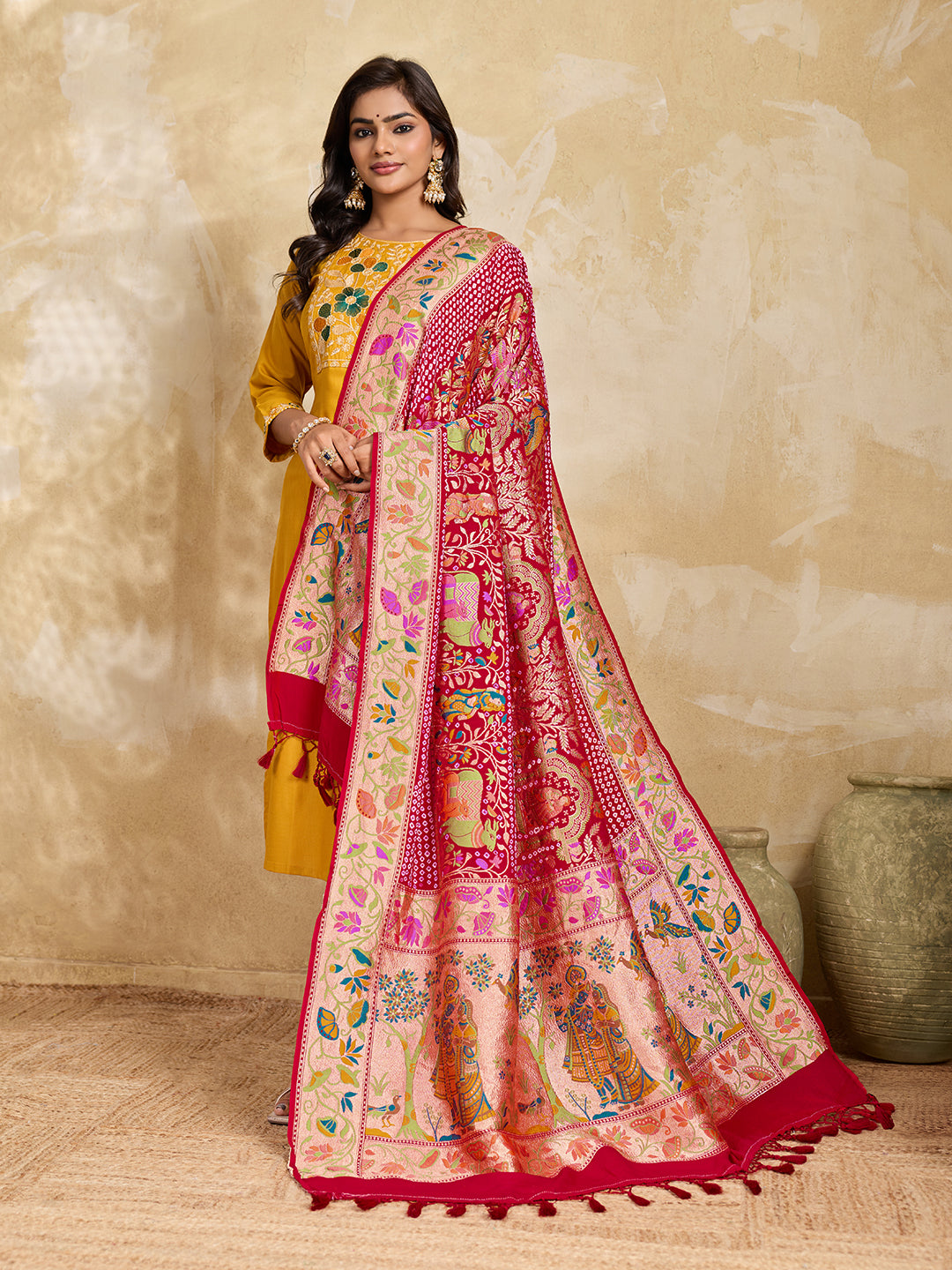 KcPc Premium Khaddi Georgette Silk Kalamkari Dupatta for Traditional Wear ASF