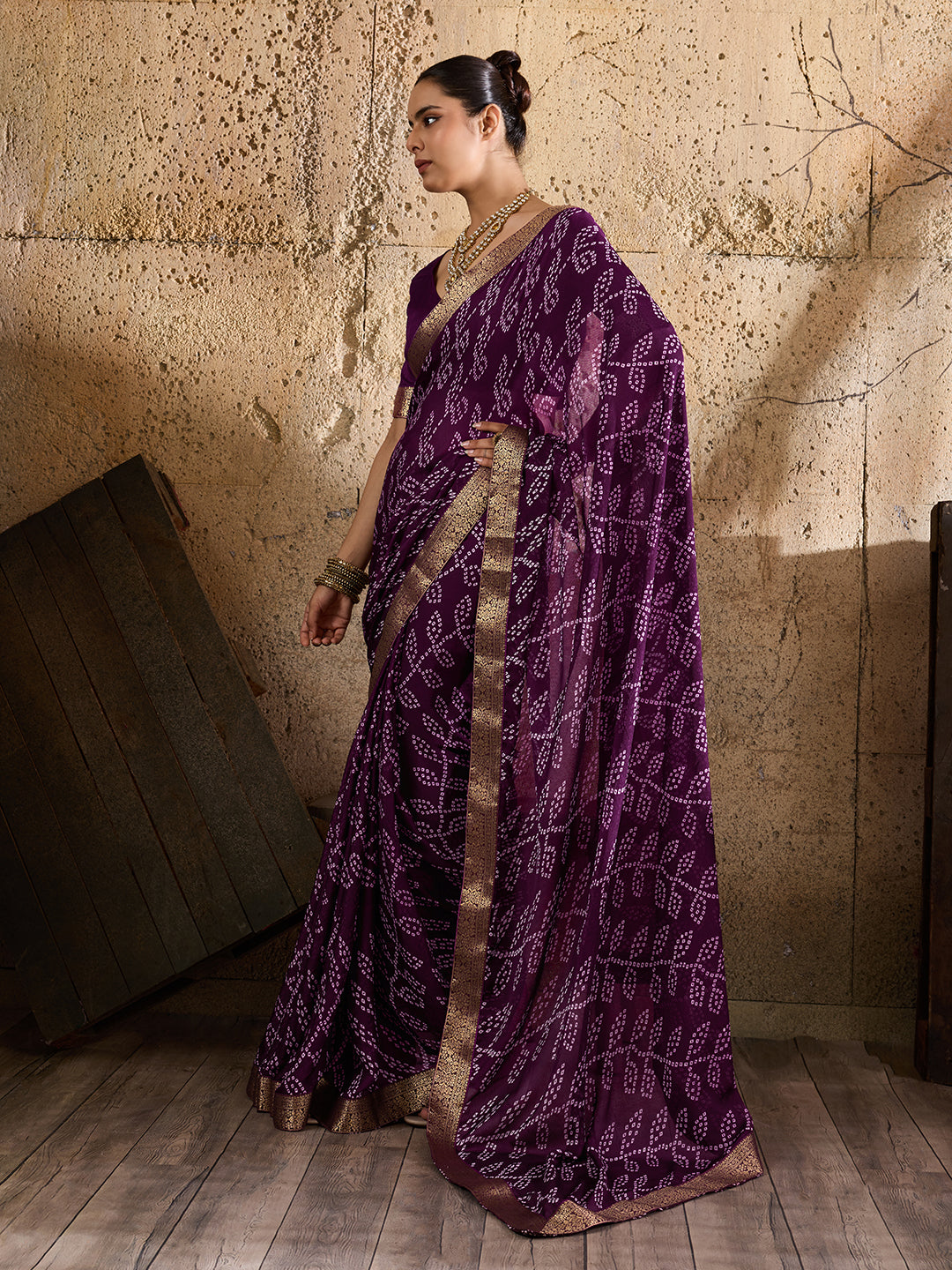 KcPc New Soft Moss Chiffon Bandhani Saree for Everyday Casual Wear KDN