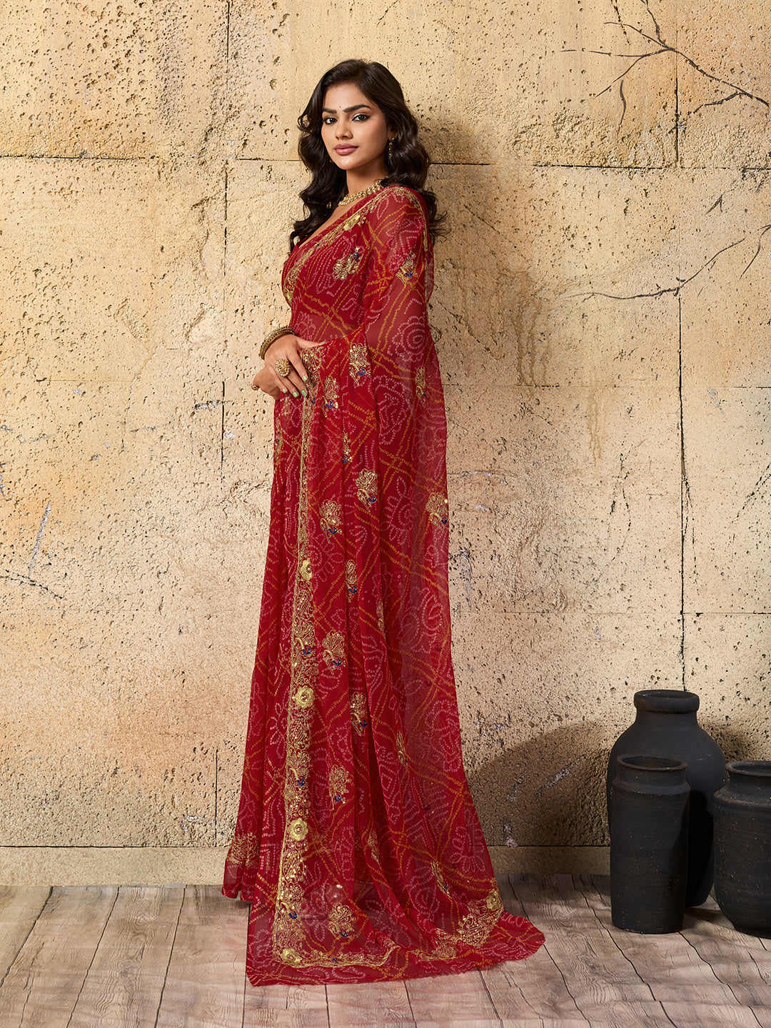 Buy latest Royal Bandhani Georgette Saree With Wedding Wear