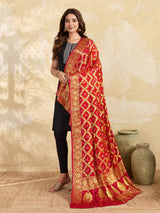 KcPc Special Silk Bandhani Dupatta with Handmade Work Orange RedSA