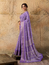 KcPc New Cotton silk Ajrakh style With Ajrakh HandPrint Work Saree STL