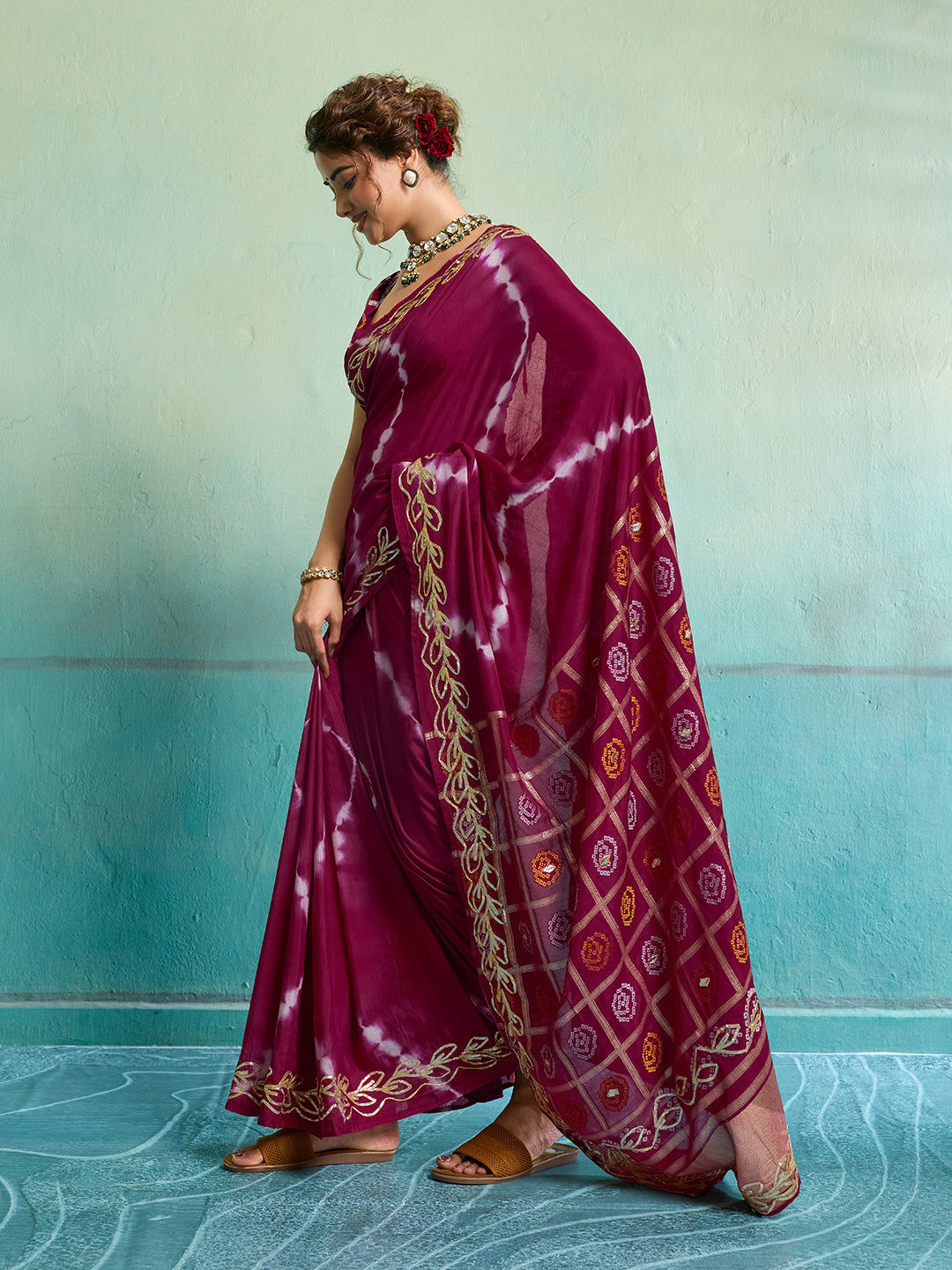Buy Bandhani Saree with Gotapatti Work
