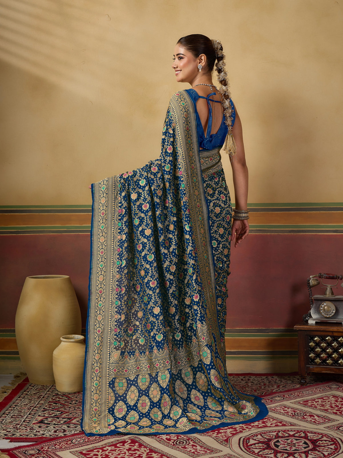 Designer Pure Khaddi Georgette Meenakari Saree with Blouse 6