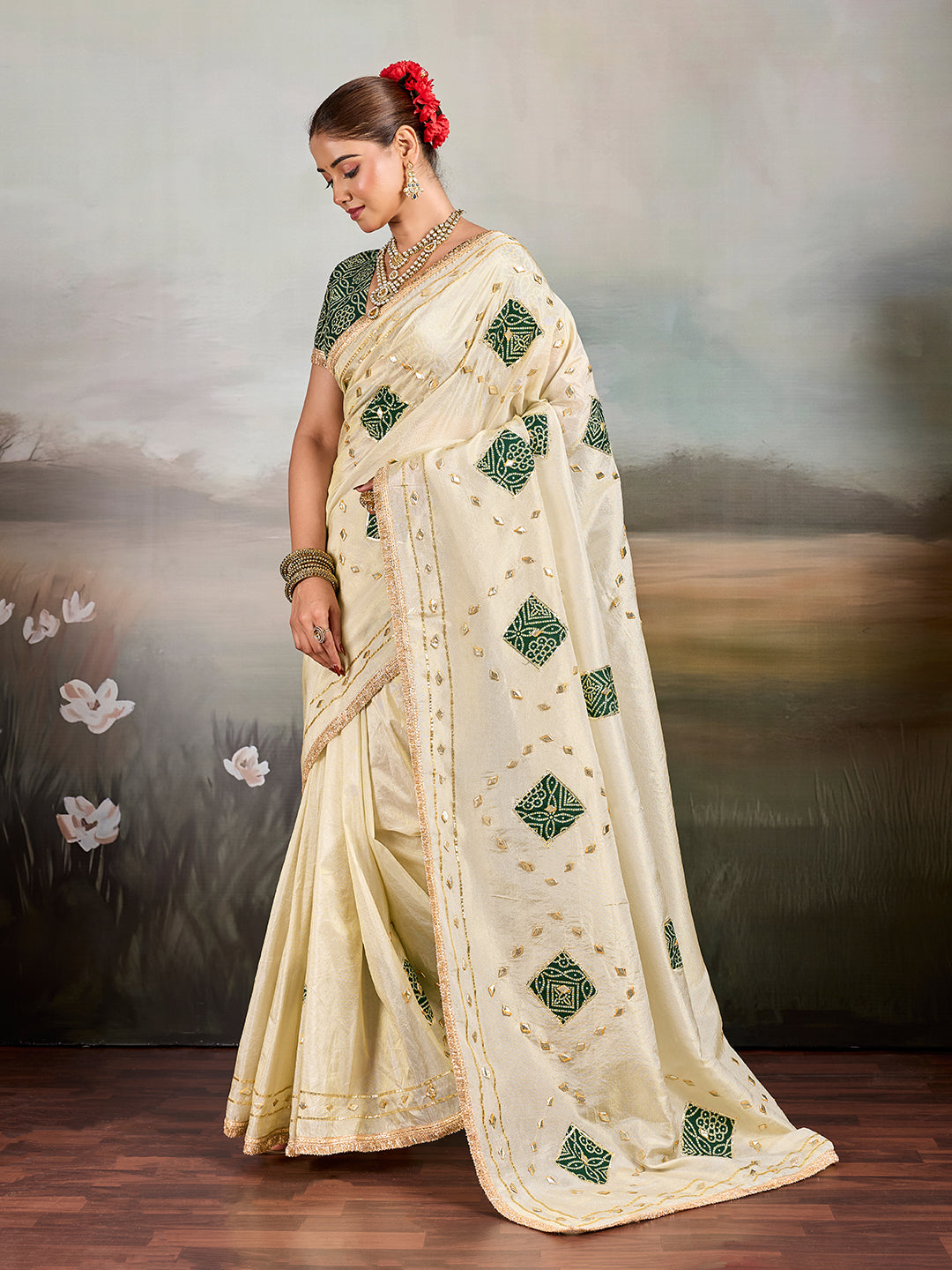 Buy Designer Style Saree WithGotaPatti Work Kcpc