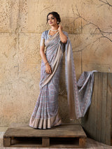 Buy Cotton silk Ajrakh style Saree Kcpc img - 4