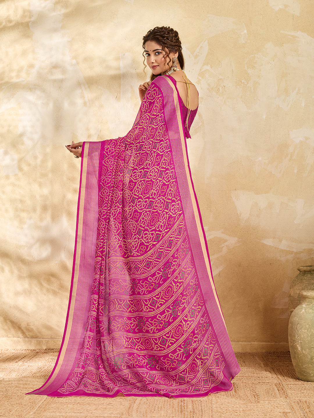 Buy Stylish Bandhani Chiffon Saree Kcpc Image 5
