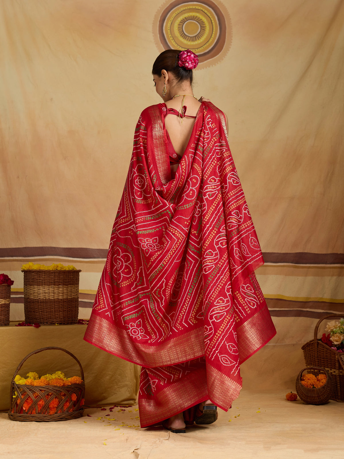 KcPc New Cotton Silk Bandhani Style With Zari Border Work Saree STL