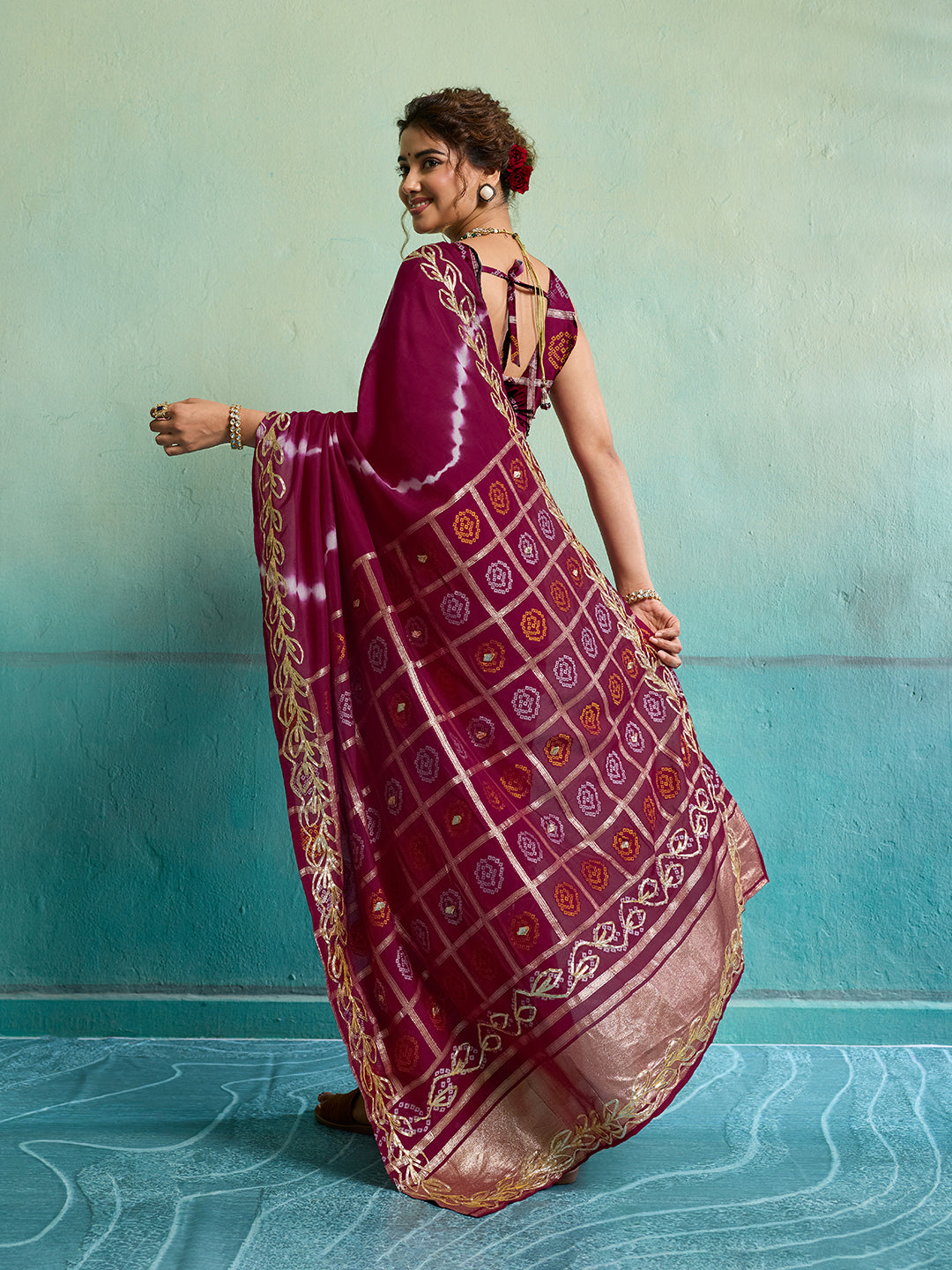 Buy Bandhani Saree with Gotapatti Work