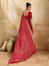KcPc Designer Viscos Silk Bandhani PrintAari tari work SareeRed GAN