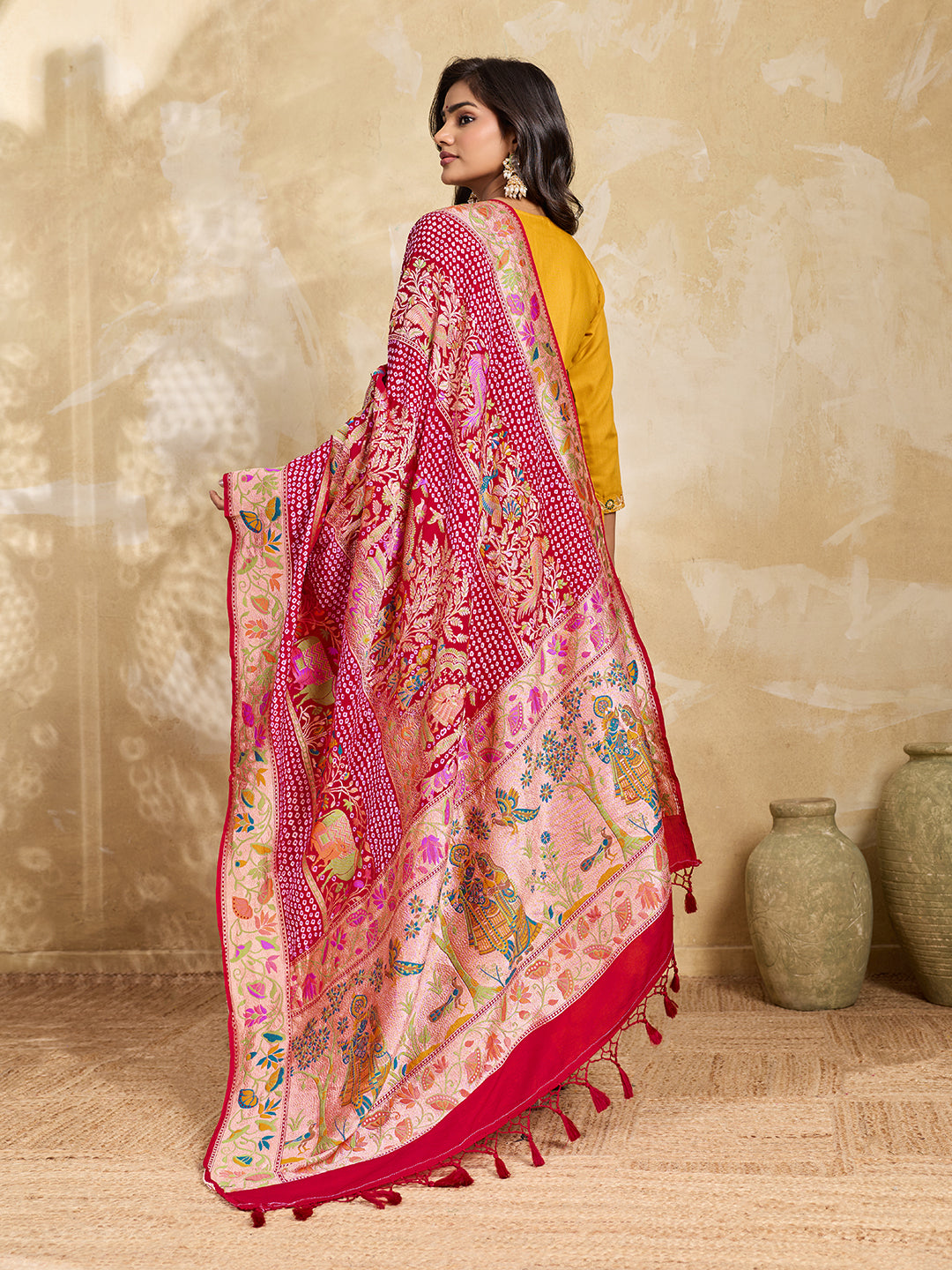 KcPc Premium Khaddi Georgette Silk Kalamkari Dupatta for Traditional Wear ASF