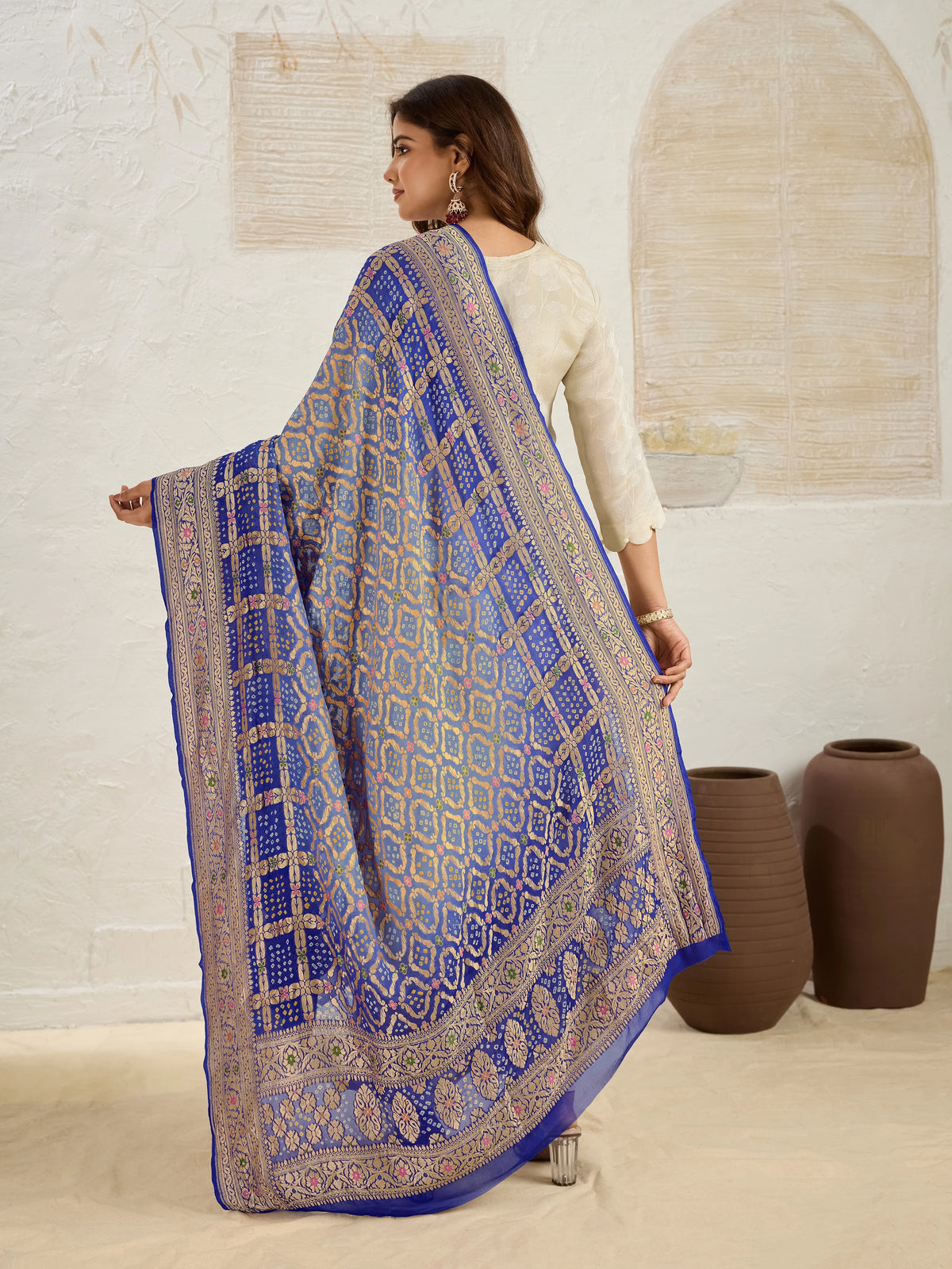 KcPc Pure Khaddi Georgette Meenakari Neemzari Bandhej Dupatta