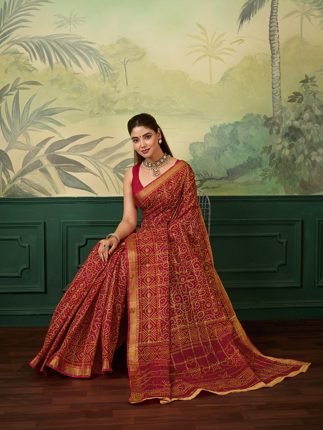 Buy Ghatchola Saree With Bikaneri bandhej Work