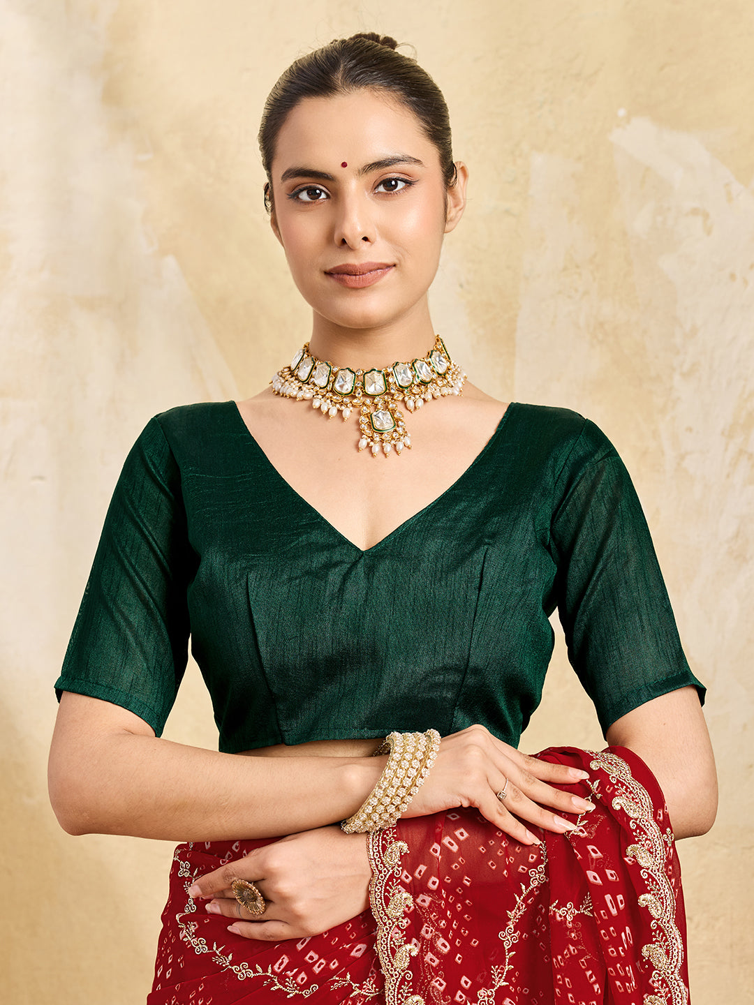By Bandhani Saree With Kashida Emboridory Work