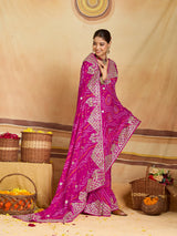 KcPc New Pure Ojariya Bandhani Saree with Gotapatti Work