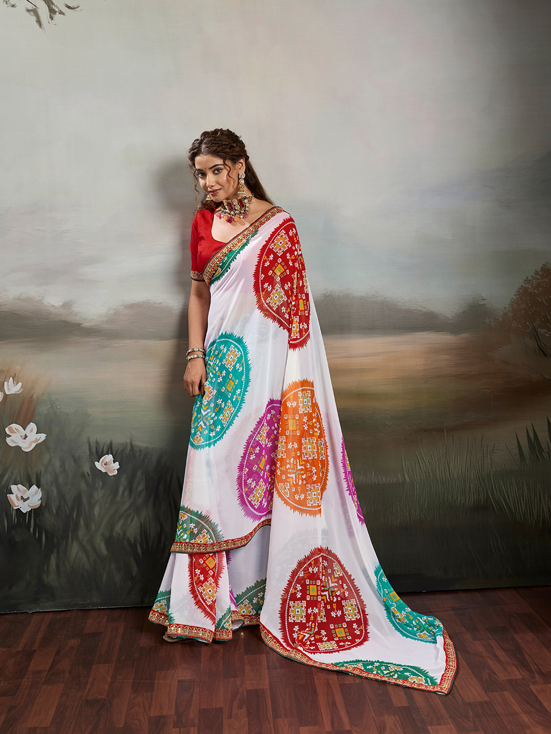 Buy New Bandhani Style Saree with Tari Work Kcpc image 2