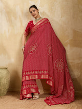 KcPc Designer Viscos Silk Bandhani PrintAari tari work SareeRed GAN
