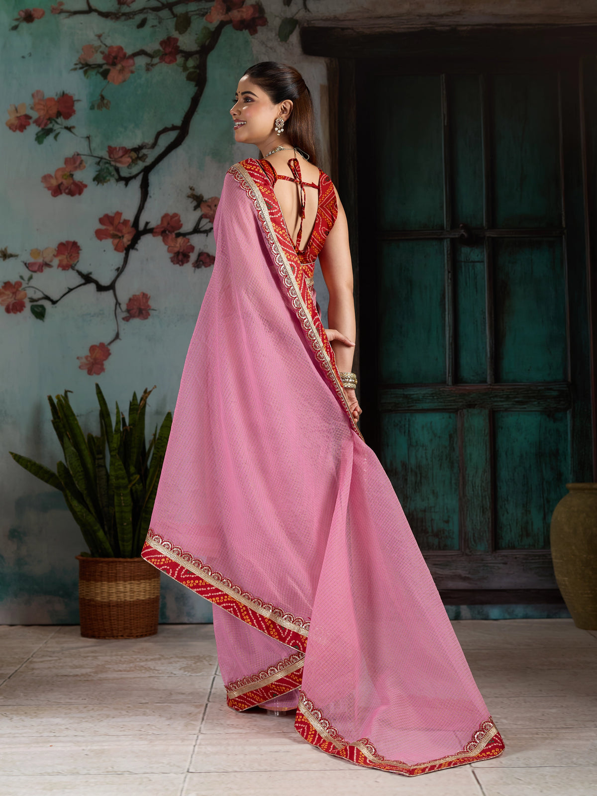 KcPc New Embroidery Bandhani Border Kota Doria New Saree SWA