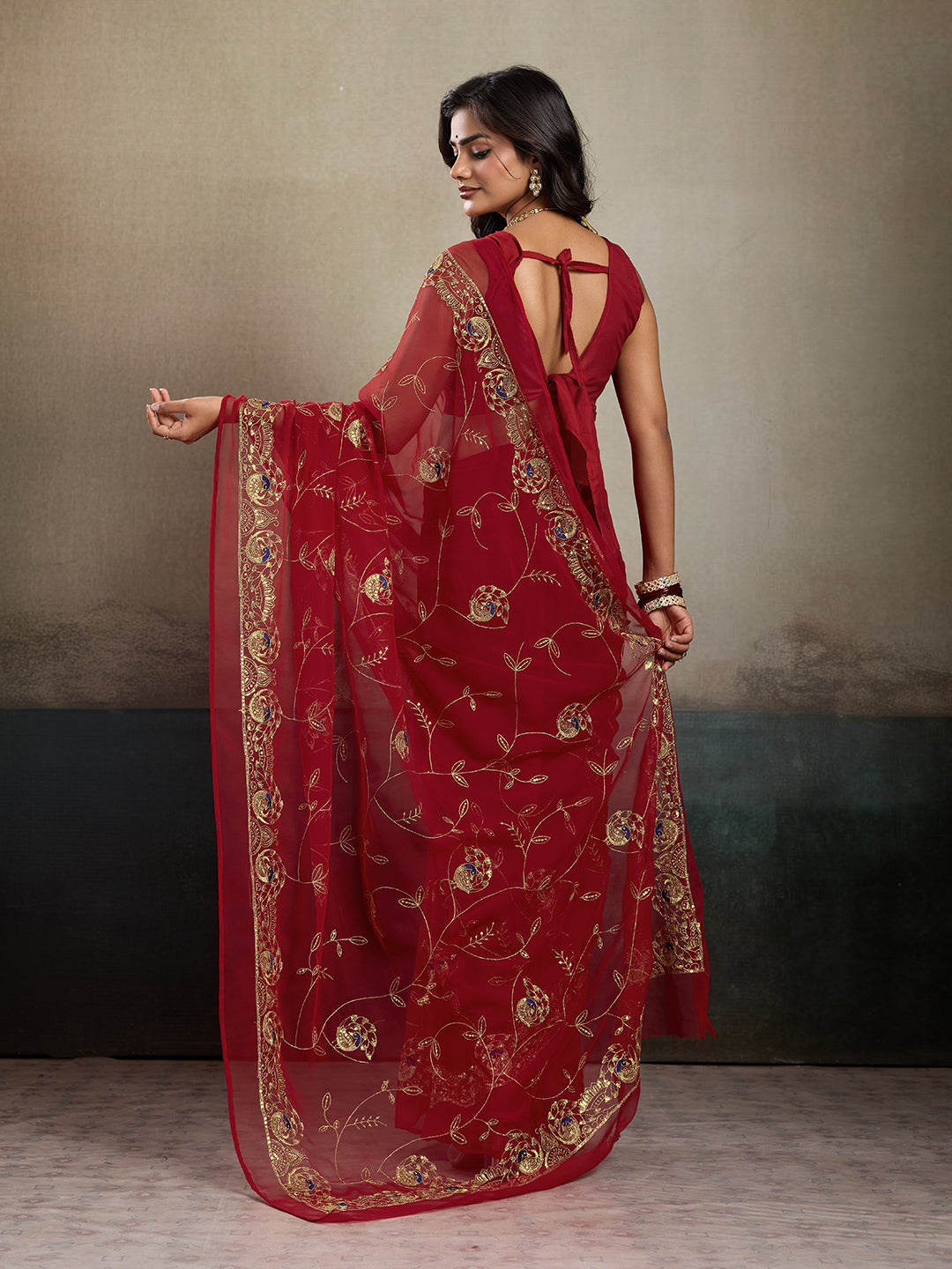 Buy Designer Saree With Handcrafted Aari Tari Work
