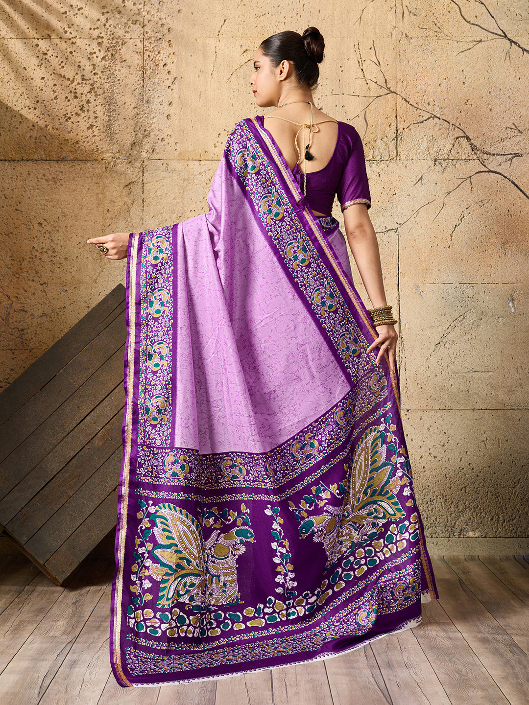 Silk Printed Style With Zari Border Work Saree in purple colour