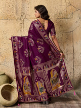 Silk Dimond Work Saree in wine colour for festival