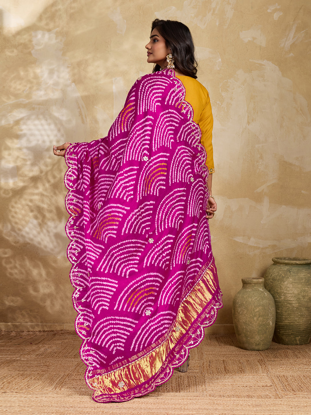 KcPc Beautiful Gaji Silk Bandhani Style Gotapatti Work Dupatta SATIS