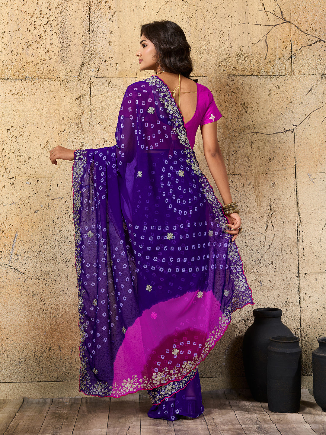 KcPc Traditional Bandhani Style Georgette Saree Perfect Festive Collection SWA