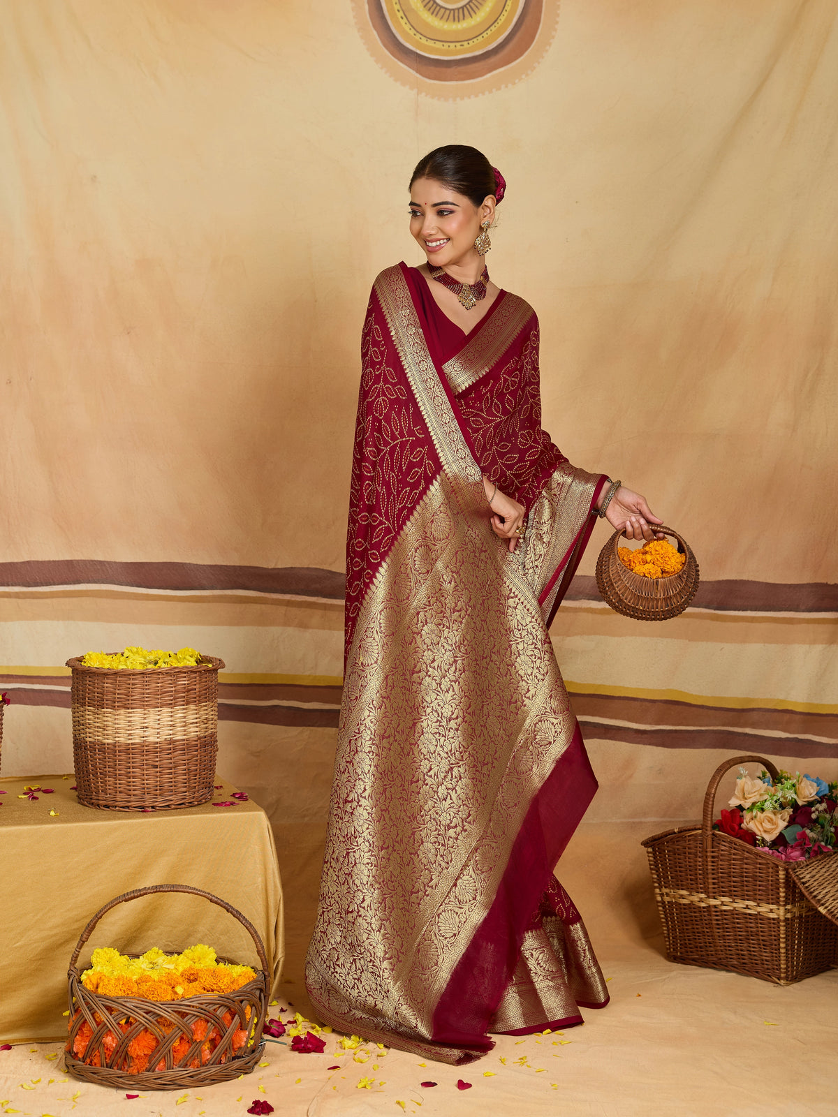 KcPc Traditional Bandhani Style Viscose Silk Saree with Elegant Zari Weaving SSM