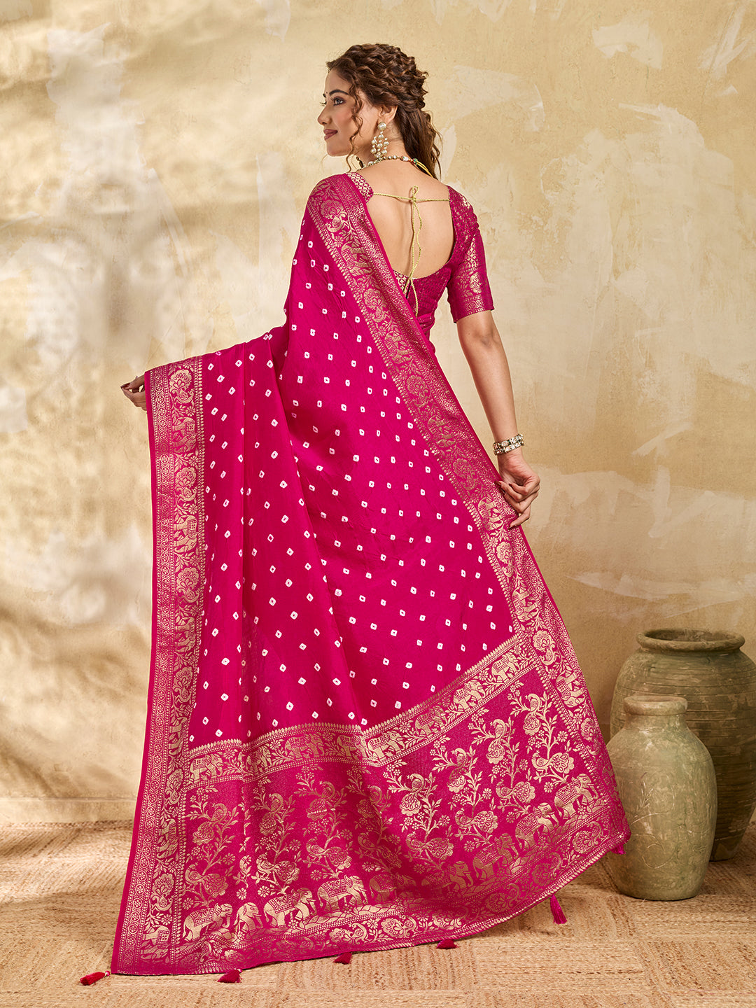 Buy New Elegant Bandhani Saree With Festive Wear KcPc