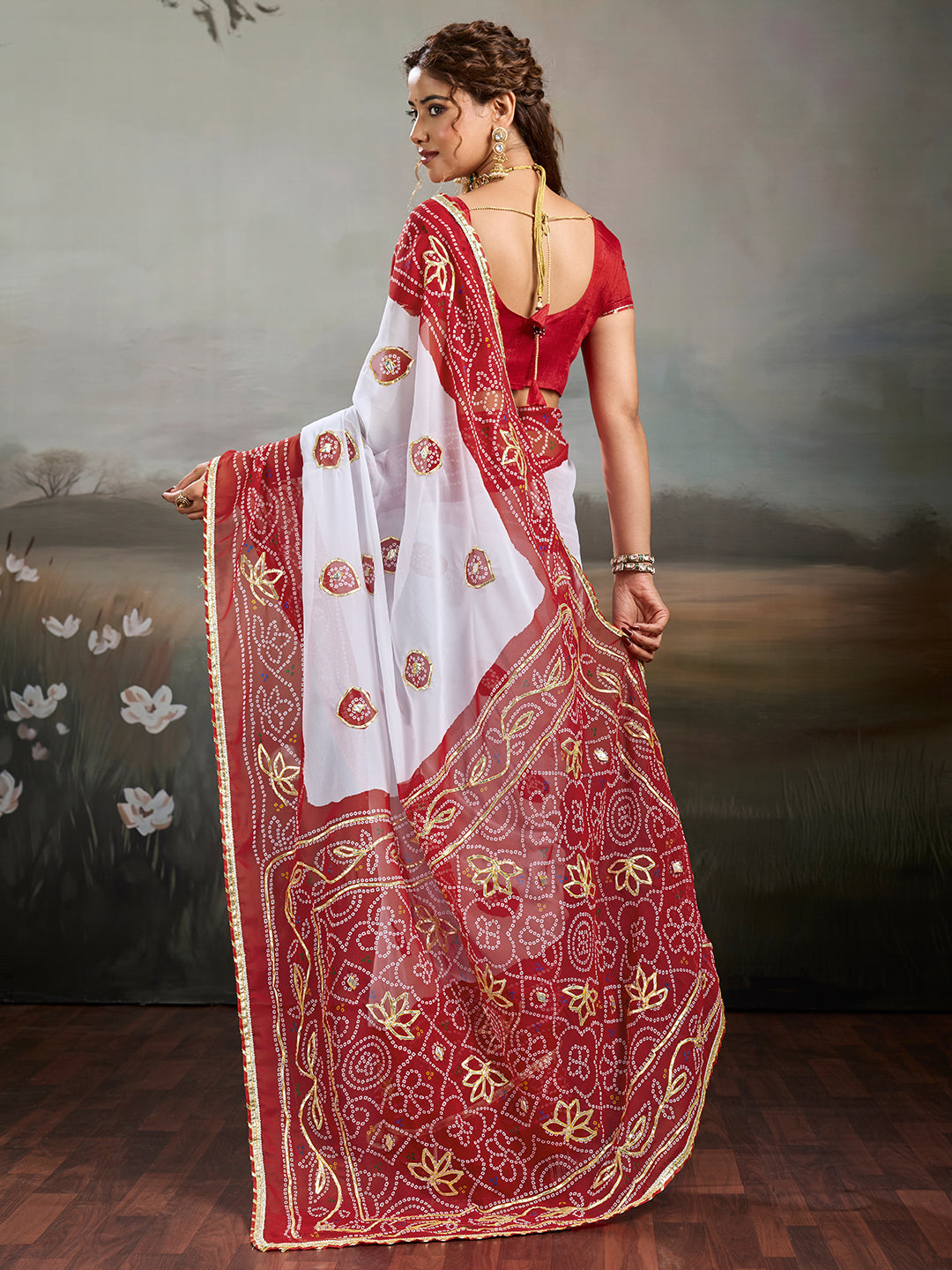 Buy New Festive Special Faag Style Saree with Gotapatti Work KcPc Image 6