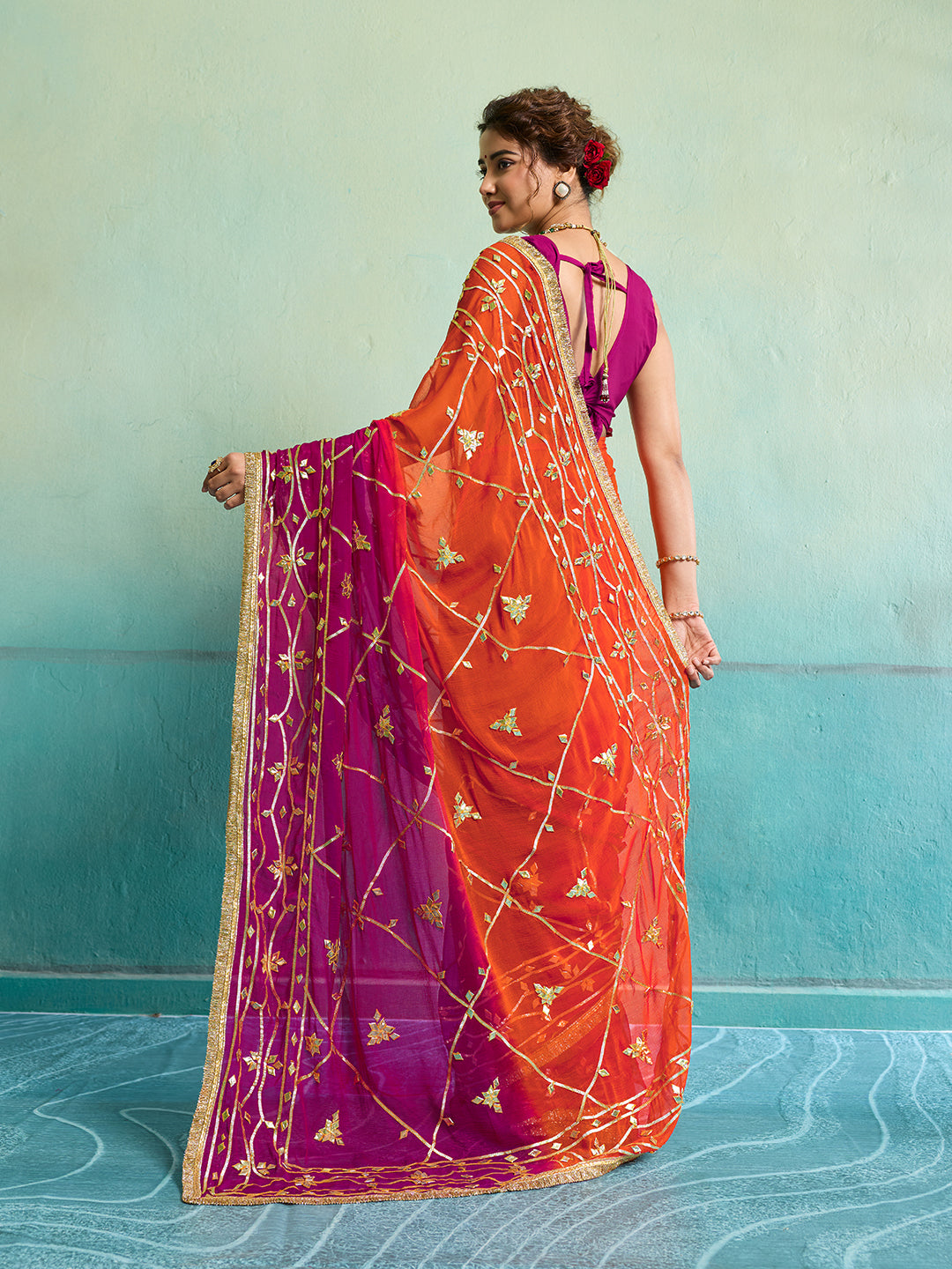 KcPc Premium Jaipur Hand Dyed Saree in Pure Najmeen Chiffon MHS