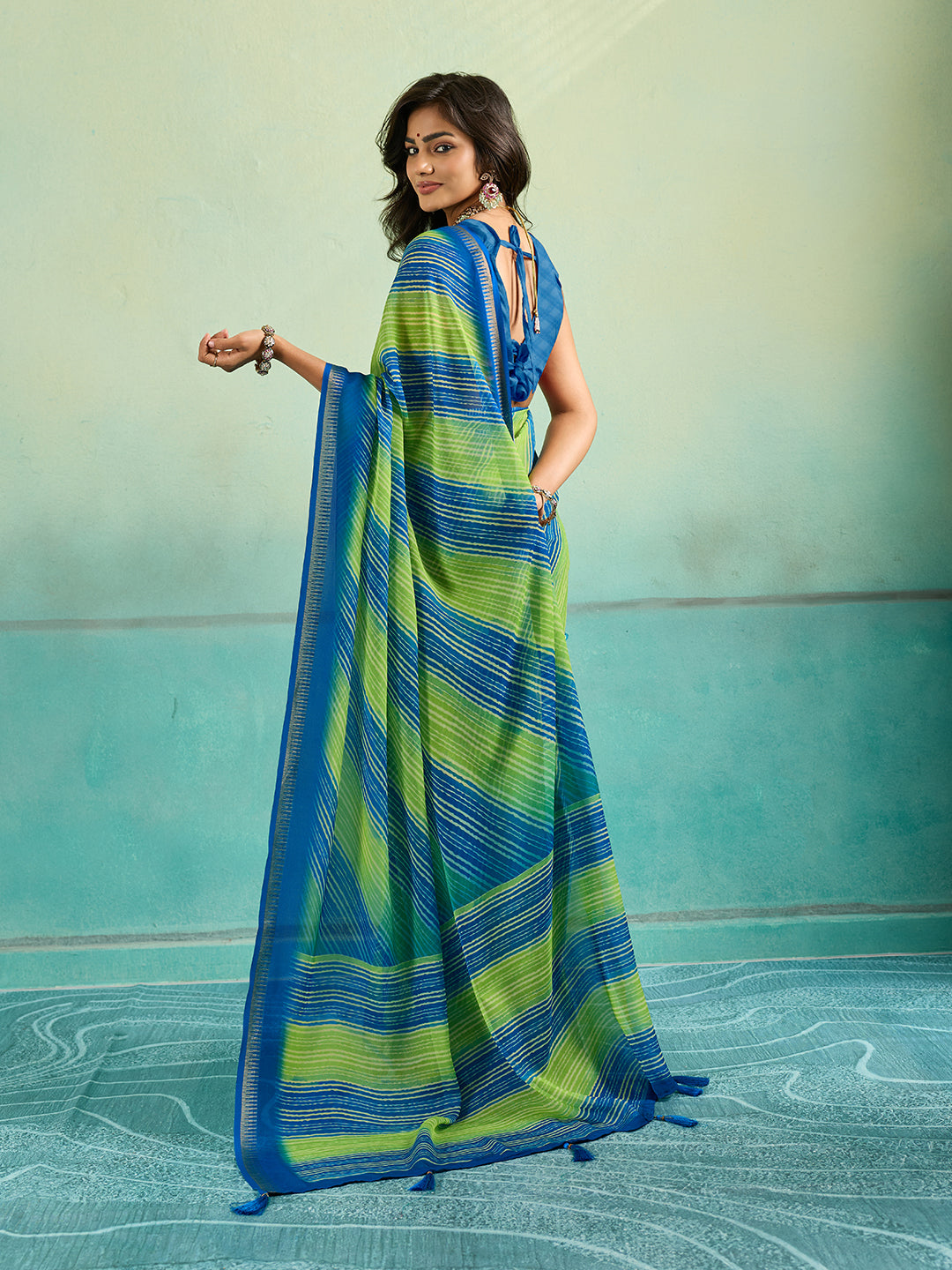 KcPc Premium Leheriya Style Saree Crafted in Soft Pure Chiffon Fabric