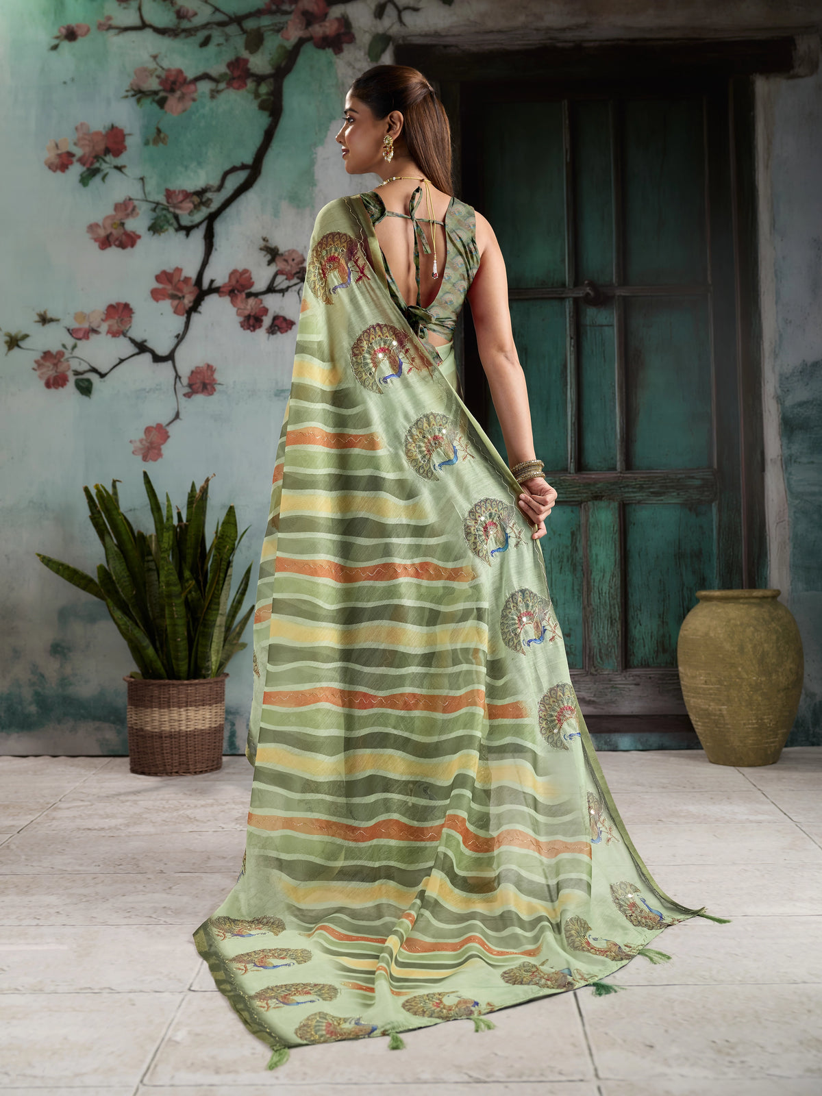 KcPc Traditional Leheriya Cotton Silk Saree with Designer Aari Tari WorkSTL